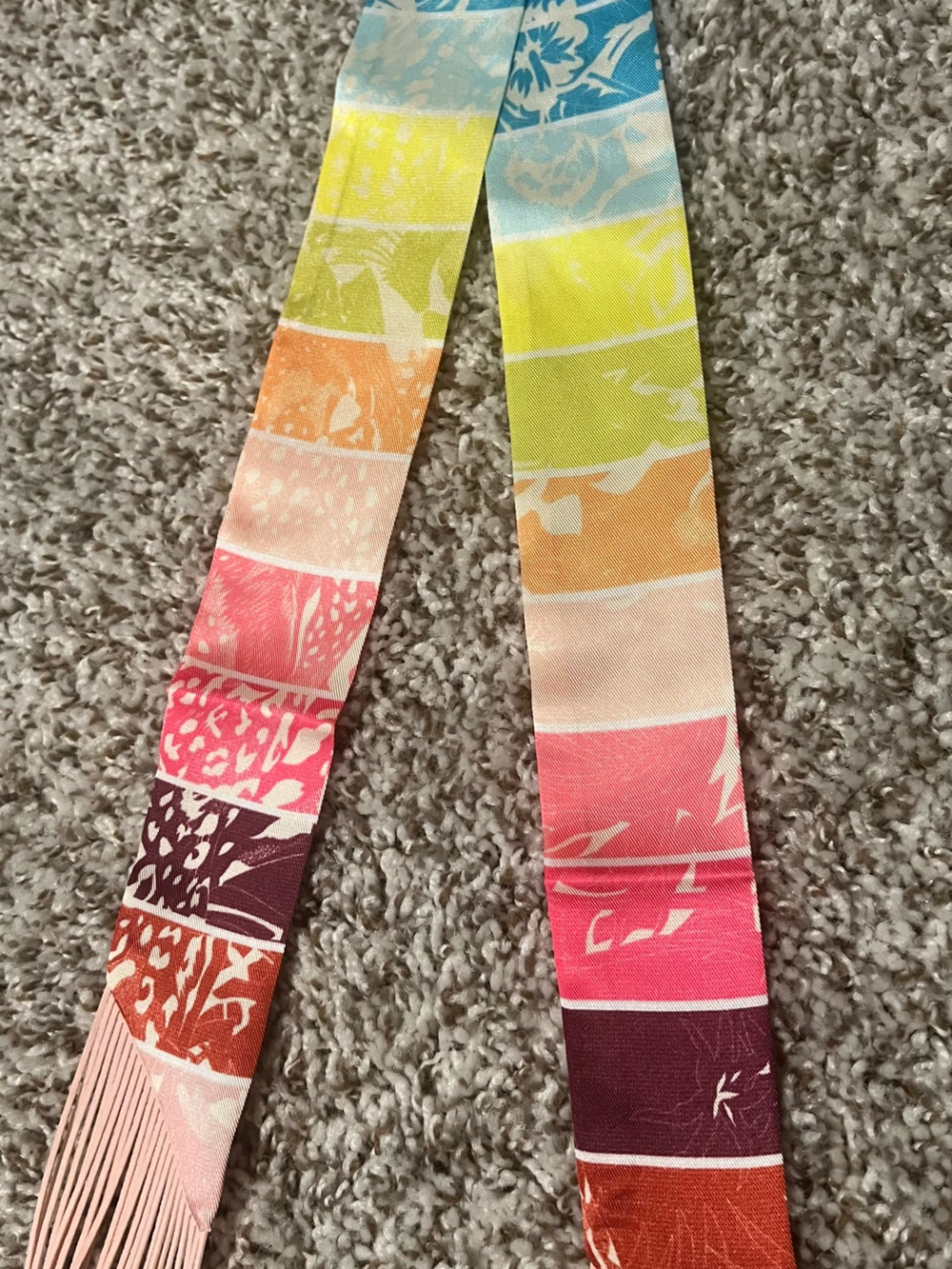 Colorblock Printed Scarf with Fringe